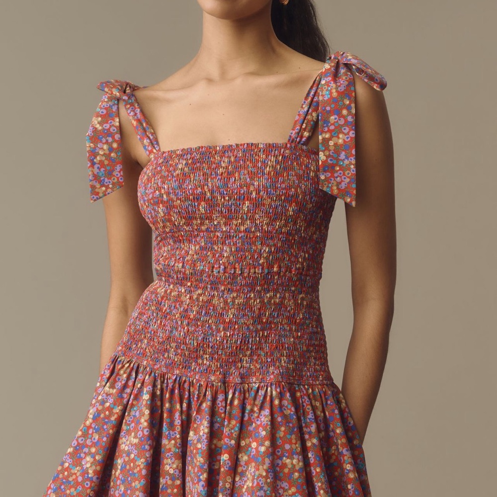 Atsu Tie-Shoulder Smocked Mini Dress